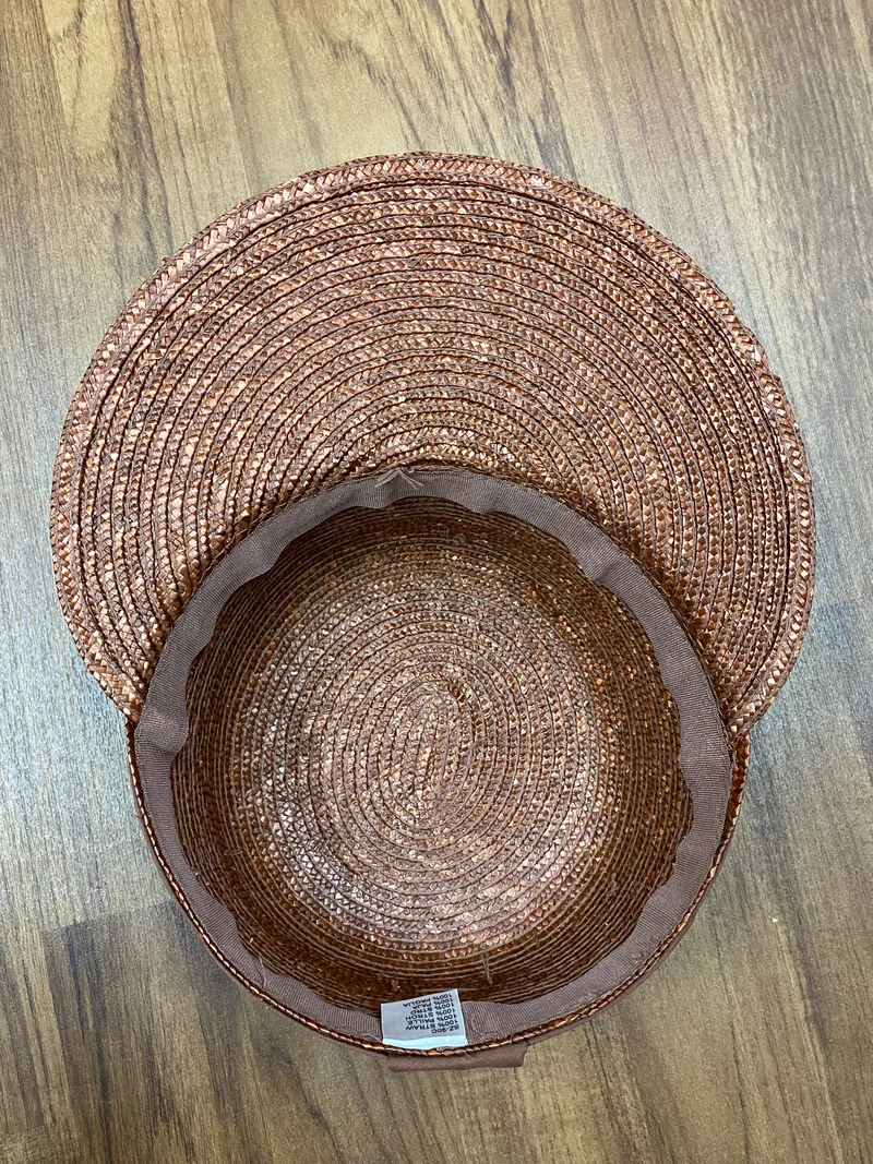 Brauner Vintage Strohut für Damen mit großem Schirm, Gr.57