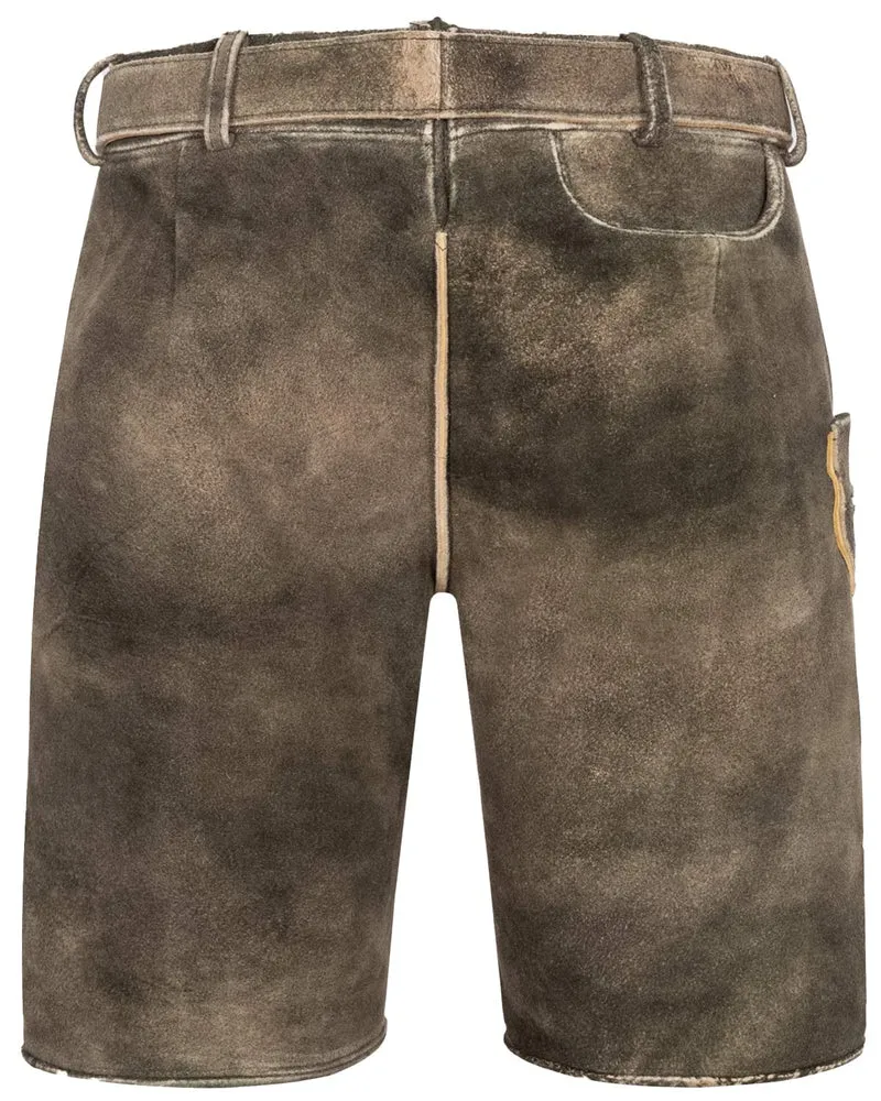 Krüger BUAM Kurze Lederhose "Pino" mit Gürtel 962567 | Braun Blau