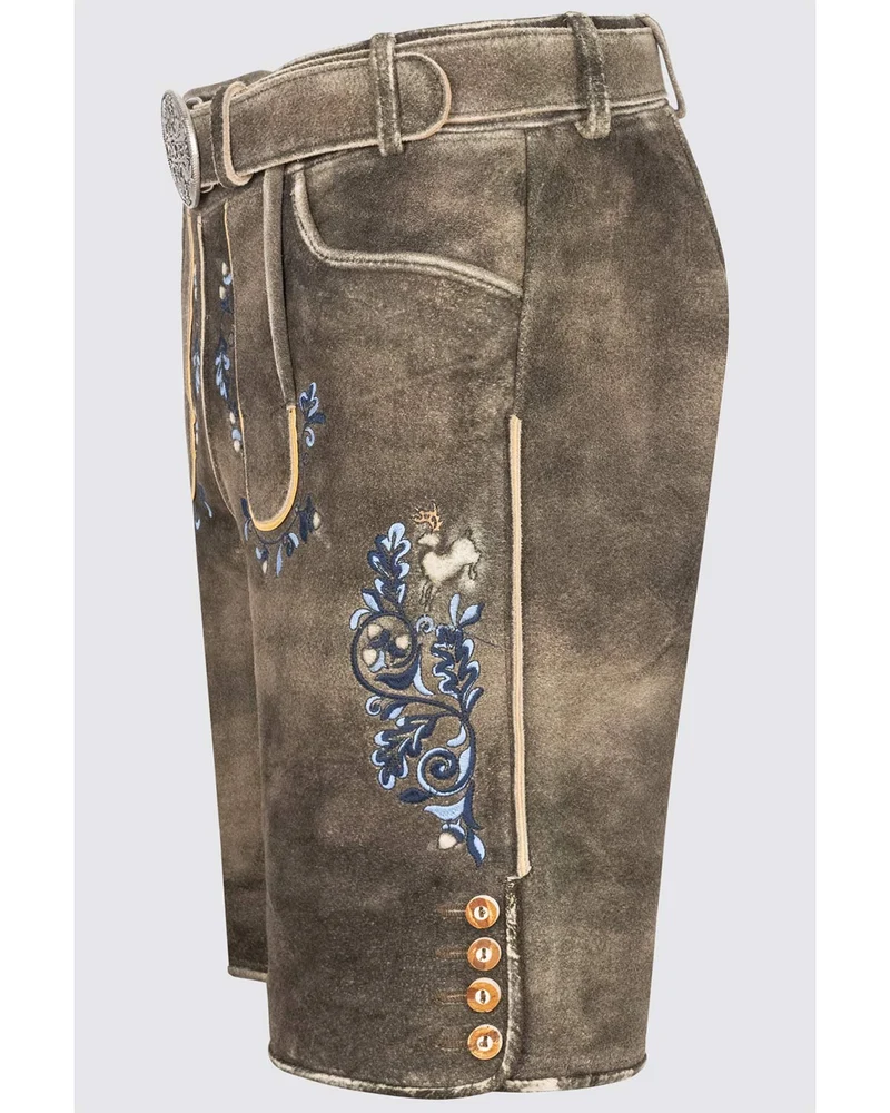Krüger BUAM Kurze Lederhose "Pino" mit Gürtel 962567 | Braun Blau