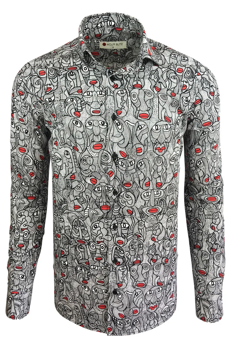 Red Lips E. Teeuw Printed Long Sleeve Men's Shirt
