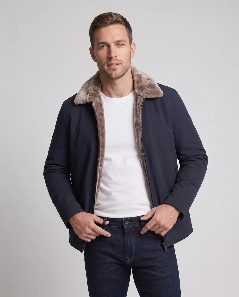 Herren Gefütterte Übergangsjacke mit kuscheliger Teddy-Innenfütterung und Stehkragen Nord Taschen