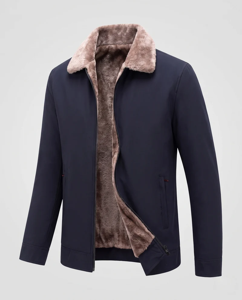 Herren Gefütterte Übergangsjacke mit kuscheliger Teddy-Innenfütterung und Stehkragen Nord Taschen