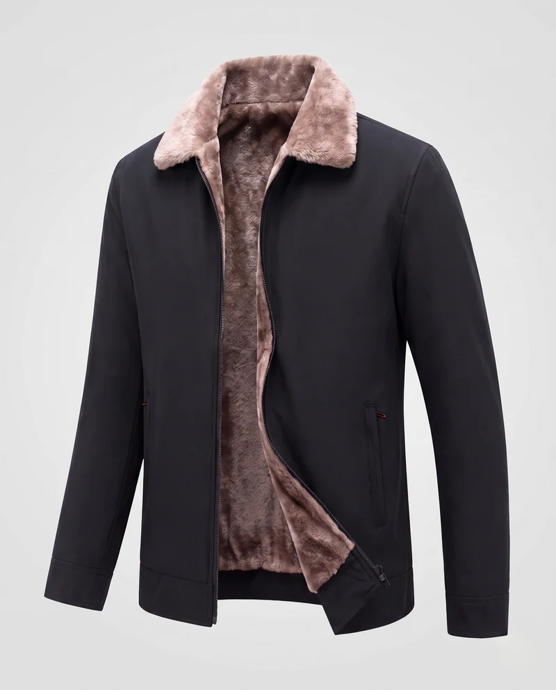 Herren Gefütterte Übergangsjacke mit kuscheliger Teddy-Innenfütterung und Stehkragen Nord Taschen