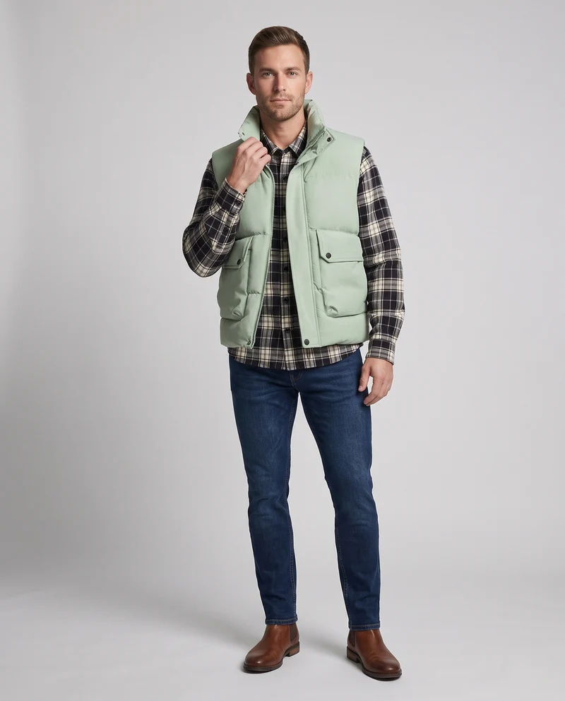 Herren Gepolsterte Ärmellose Thermoweste im urbanen Layering‑Style mit hohem Stehkragen und aufgesetzten Klappentaschen Nord Taschen