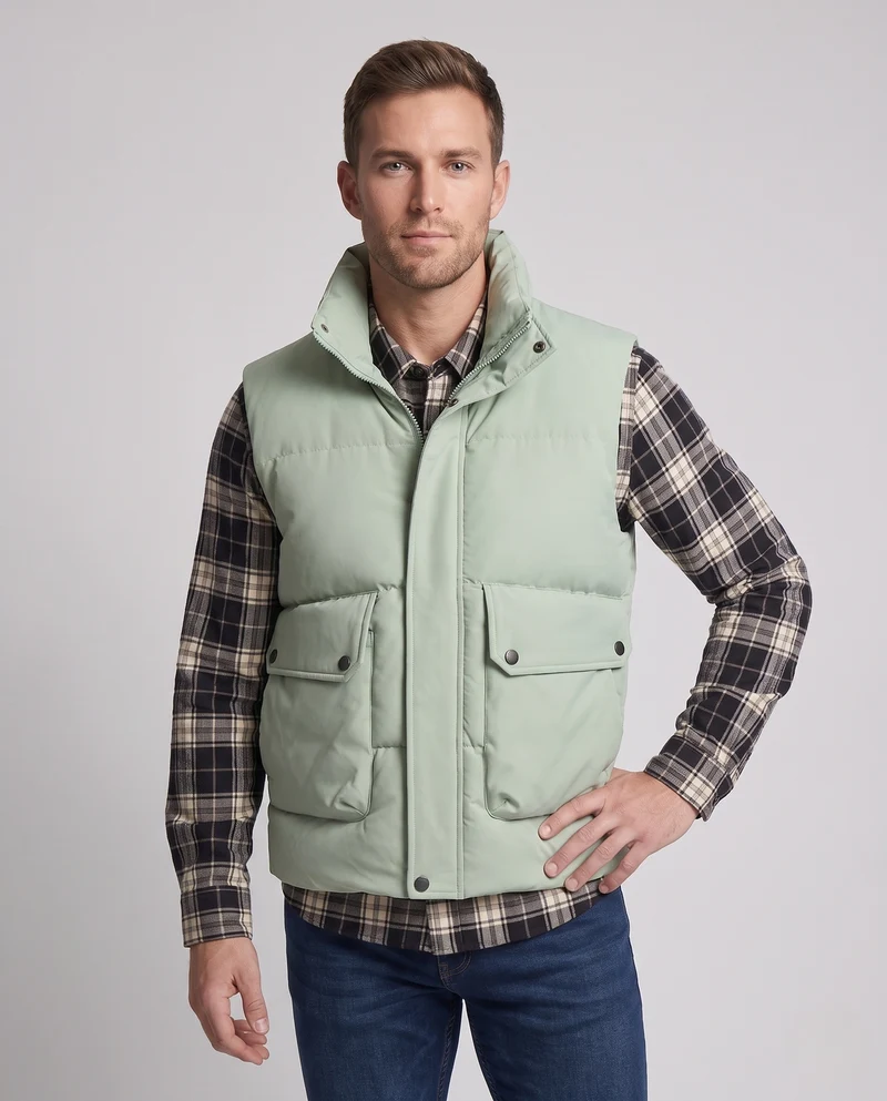 Herren Gepolsterte Ärmellose Thermoweste im urbanen Layering‑Style mit hohem Stehkragen und aufgesetzten Klappentaschen Nord Taschen