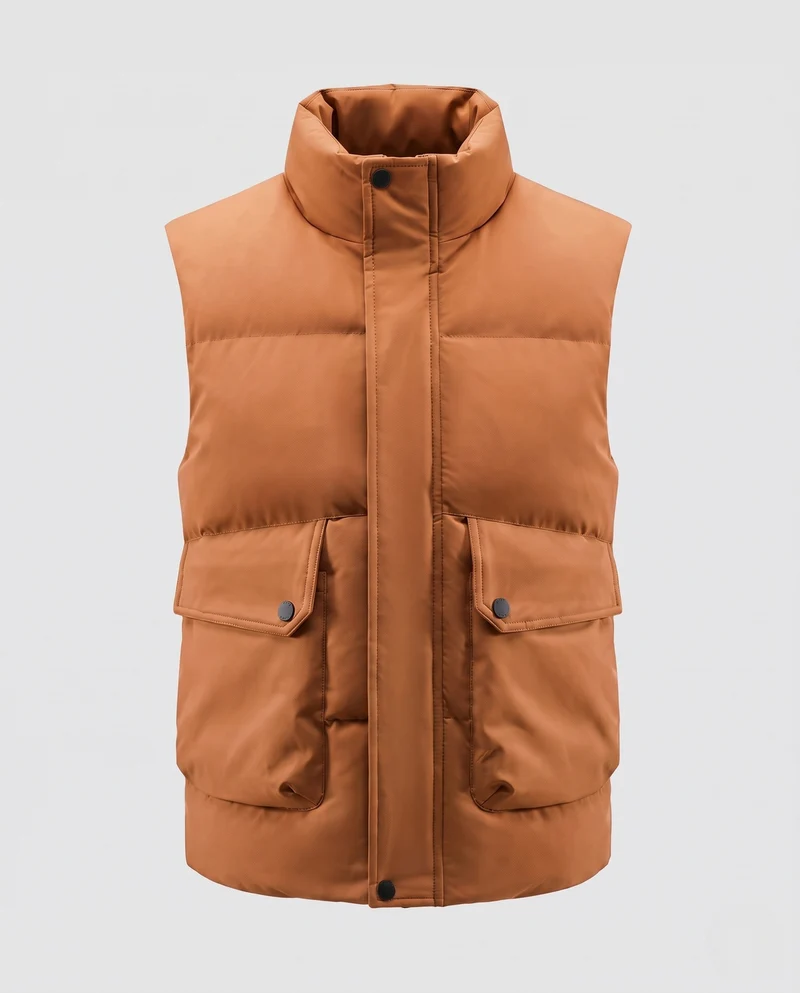 Herren Gepolsterte Ärmellose Thermoweste im urbanen Layering‑Style mit hohem Stehkragen und aufgesetzten Klappentaschen Nord Taschen