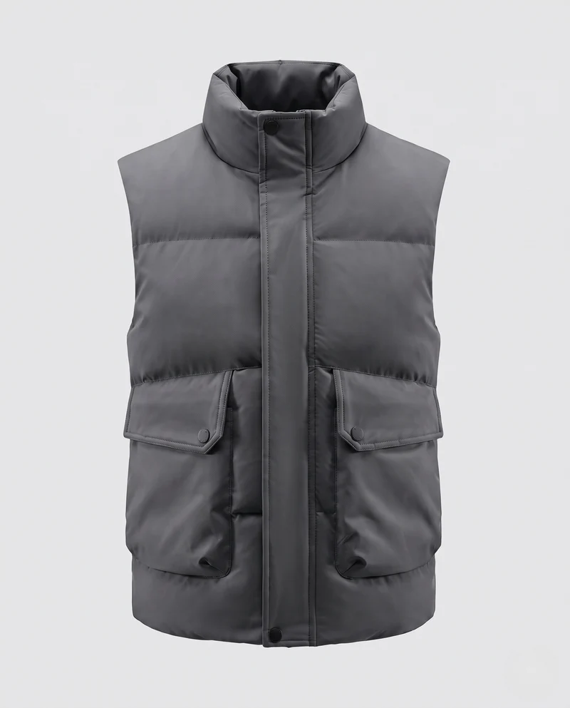 Herren Gepolsterte Ärmellose Thermoweste im urbanen Layering‑Style mit hohem Stehkragen und aufgesetzten Klappentaschen Nord Taschen