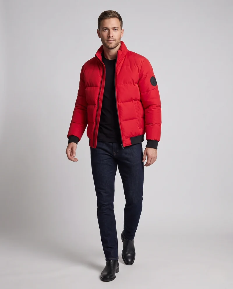 Herren Gepolsterte Bomber-Steppjacke mit hoher Wattierung und Rippbündchen Nord Taschen