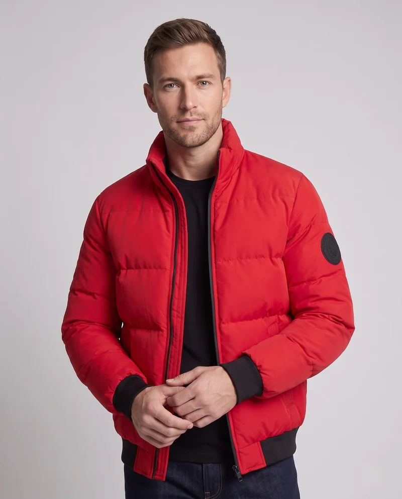 Herren Gepolsterte Bomber-Steppjacke mit hoher Wattierung und Rippbündchen Nord Taschen