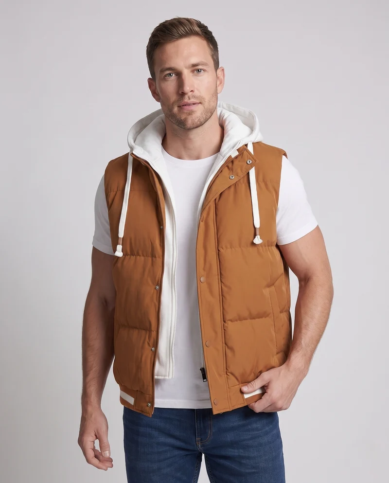 Herren Gepolsterte Steppweste mit abgesetzter Kapuzen-Innenjacke und winddichter Außenschicht Nord Taschen