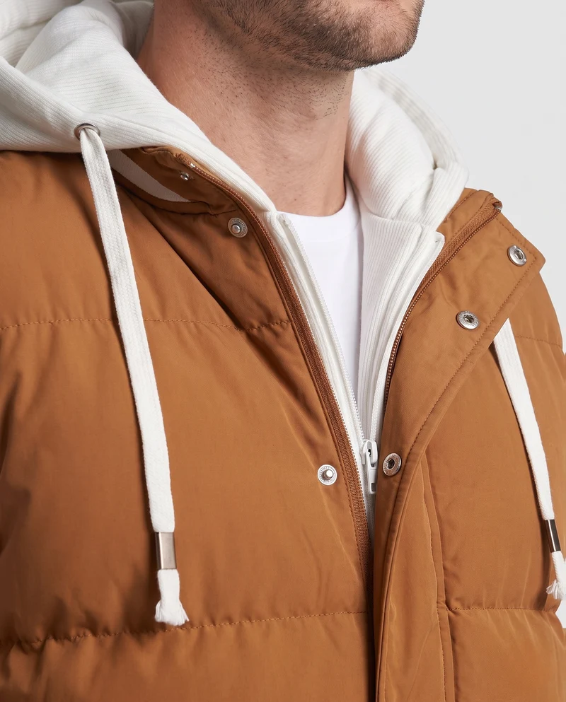 Herren Gepolsterte Steppweste mit abgesetzter Kapuzen-Innenjacke und winddichter Außenschicht Nord Taschen