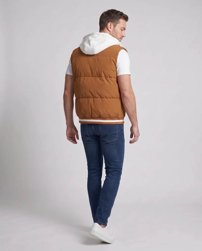 Herren Gepolsterte Steppweste mit abgesetzter Kapuzen-Innenjacke und winddichter Außenschicht Nord Taschen