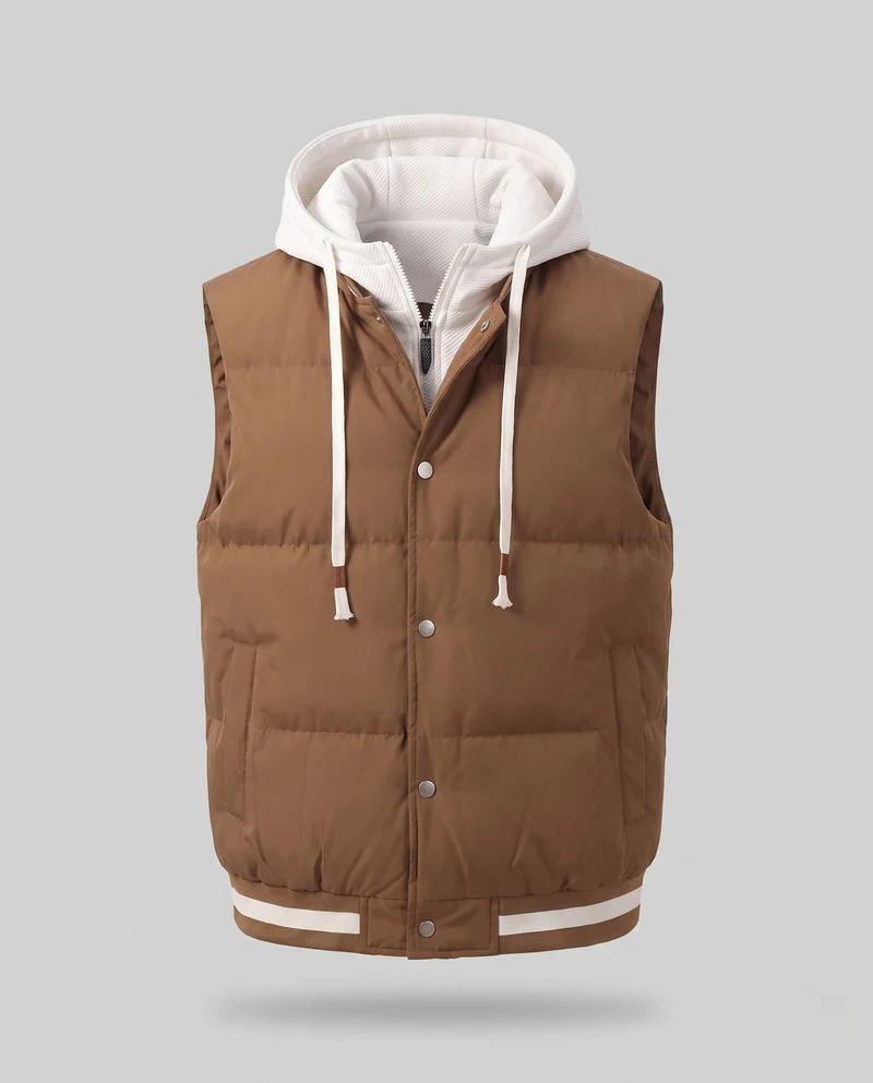 Herren Gepolsterte Steppweste mit abgesetzter Kapuzen-Innenjacke und winddichter Außenschicht Nord Taschen