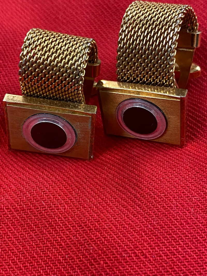 Vintage Manschettenknöpfe goldfarbend Metall-Mesh