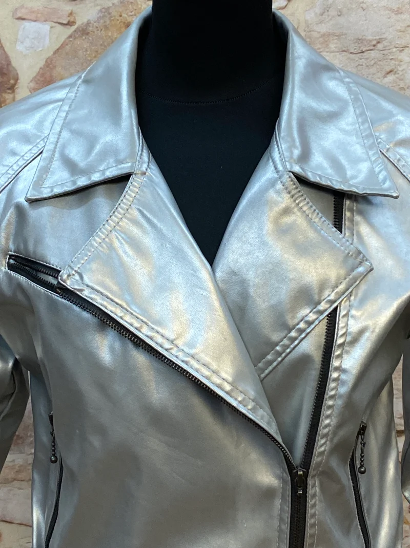 Lederjacke Silber Metallic Gr.38
