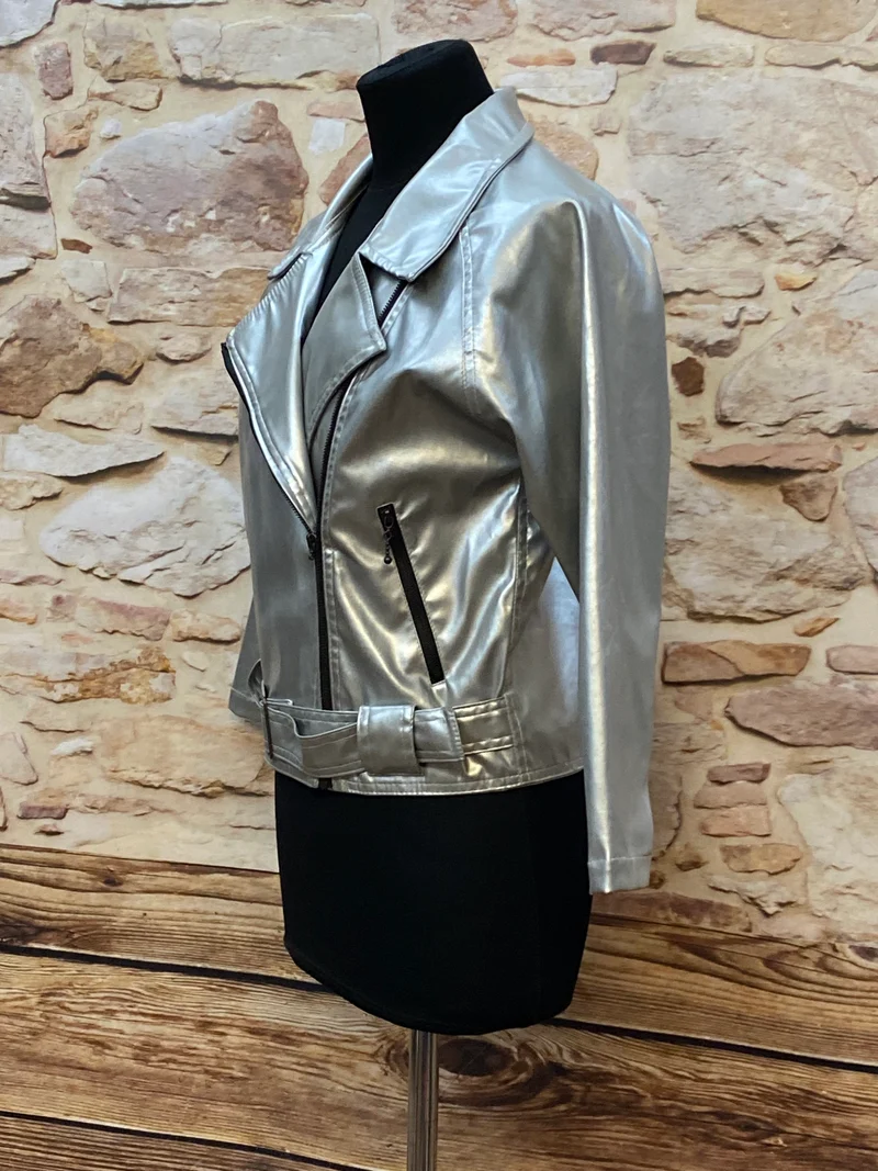 Lederjacke Silber Metallic Gr.38