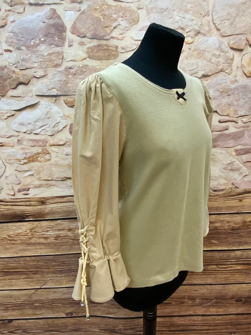 Vintage Trachtenshirt Damen Beige Gr. 36 Folk Line Landhausstil