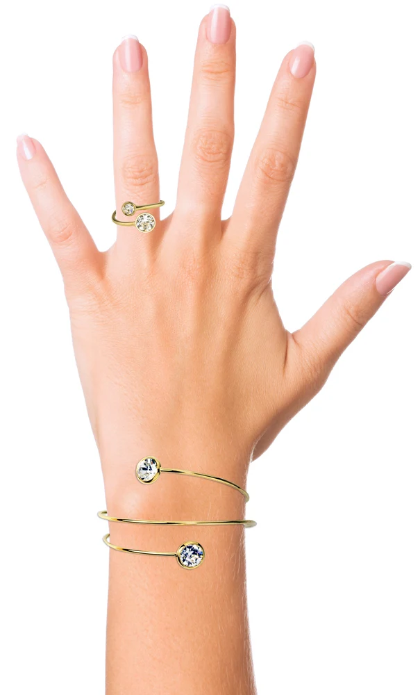 LUISIA® Ring "Fjella" mit zwei Premium Kristallen | Silber / Black Diamond
