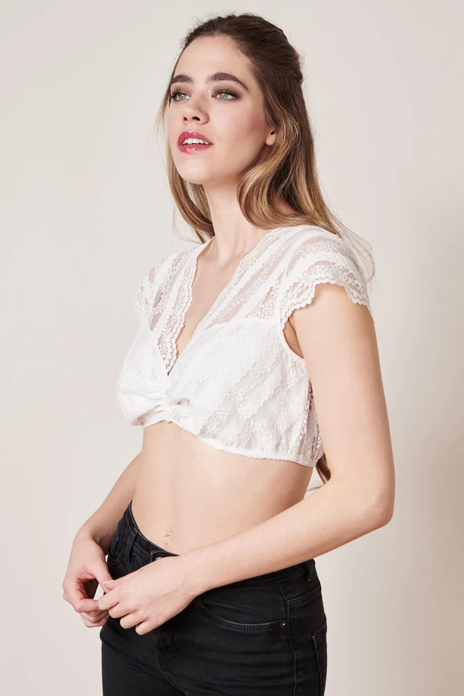 Krüger Spitzen Dirndlbluse "Resi" Flügelarm 312365 | Ecru