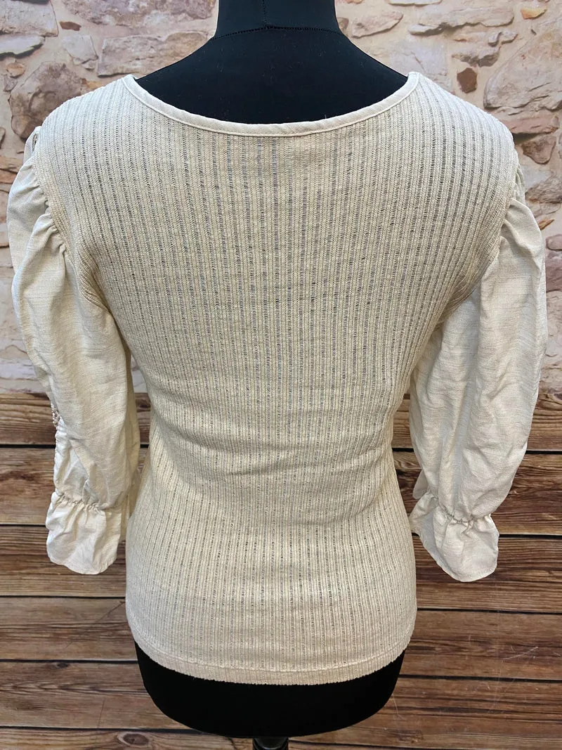 Trachtenbluse - Landhausstil - beige - Gr. 36