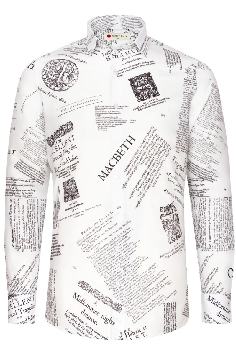 Shakespeare Print Long Sleeve Shirt for Men