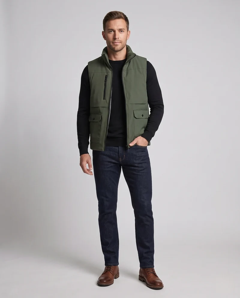 Herren Gepolsterte Thermo-Utility-Weste mit hohem Stehkragen und Multifunktionstaschen Nord Taschen