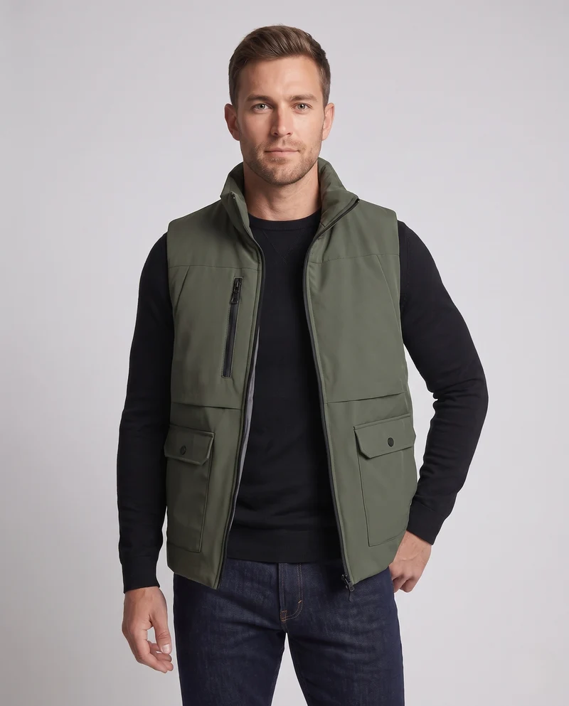Herren Gepolsterte Thermo-Utility-Weste mit hohem Stehkragen und Multifunktionstaschen Nord Taschen