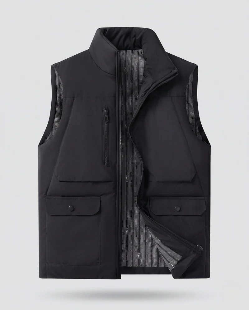 Herren Gepolsterte Thermo-Utility-Weste mit hohem Stehkragen und Multifunktionstaschen Nord Taschen