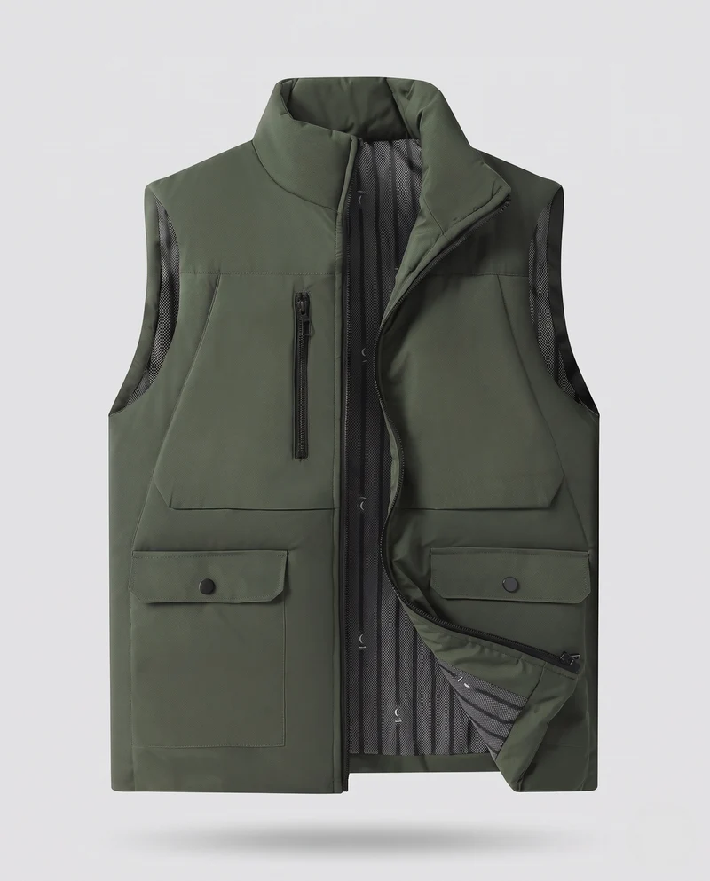 Herren Gepolsterte Thermo-Utility-Weste mit hohem Stehkragen und Multifunktionstaschen Nord Taschen