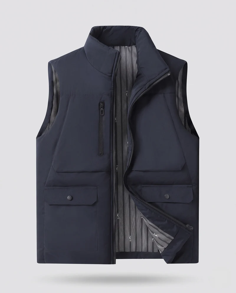 Herren Gepolsterte Thermo-Utility-Weste mit hohem Stehkragen und Multifunktionstaschen Nord Taschen