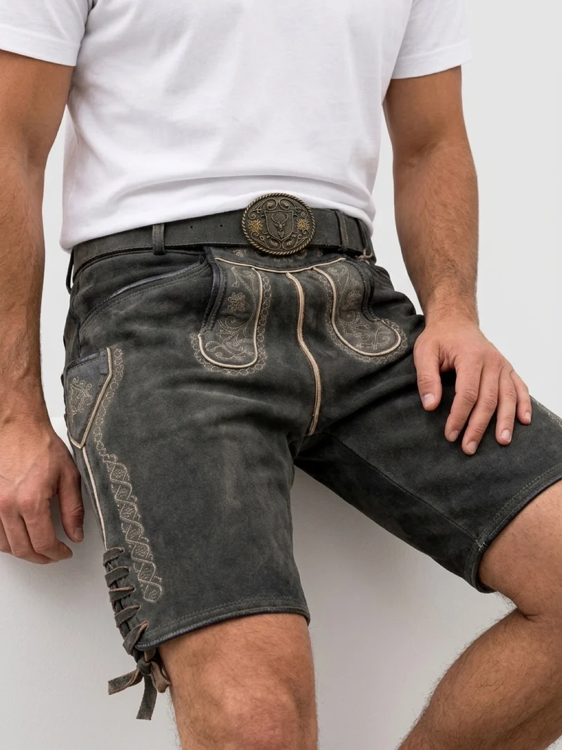Lederhose Liga di Bavaria Luxury Collection "Ornament" deep dark brown TD09