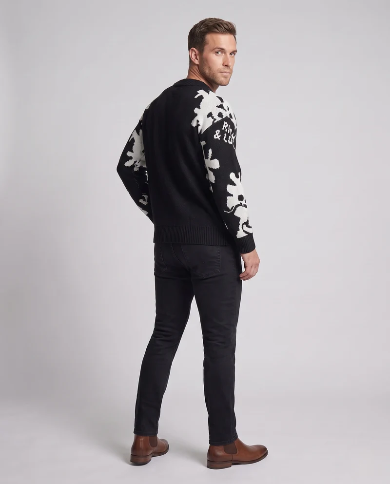 Herren Gestrickter Oversize-Pullover mit Fleece-Innenfutter und Jacquard-Motiv Nord Taschen