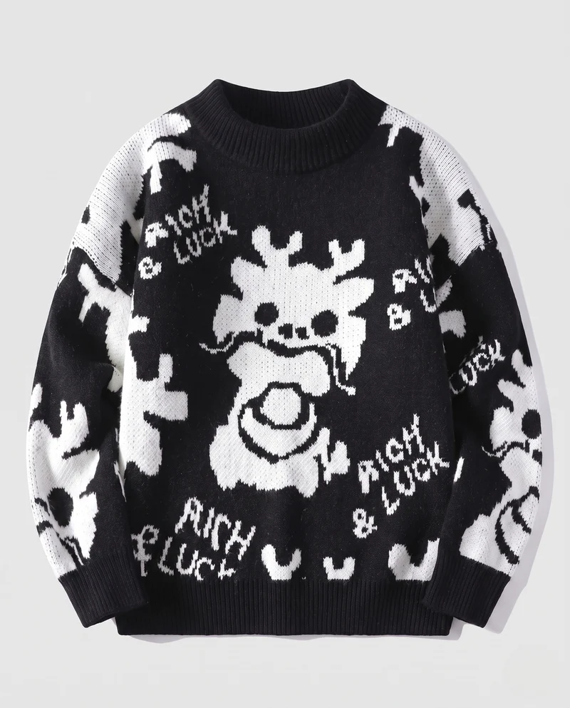 Herren Gestrickter Oversize-Pullover mit Fleece-Innenfutter und Jacquard-Motiv Nord Taschen