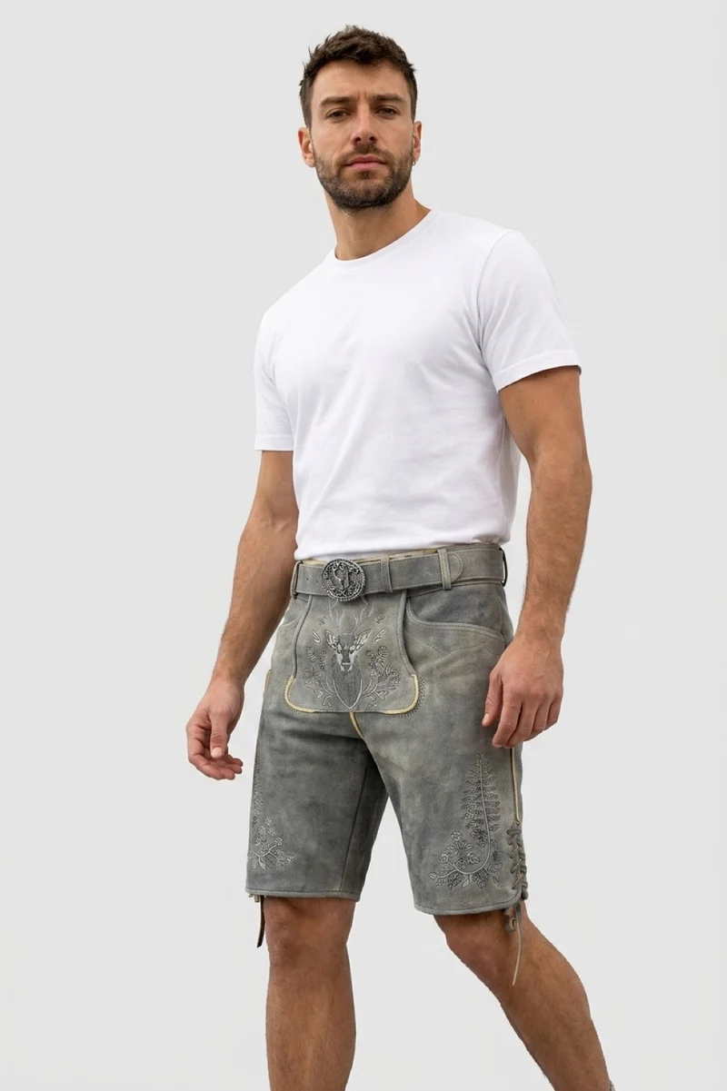 Lederhose Liga di Bavaria Luxury Collection "Hirschgweih" special grey TD06