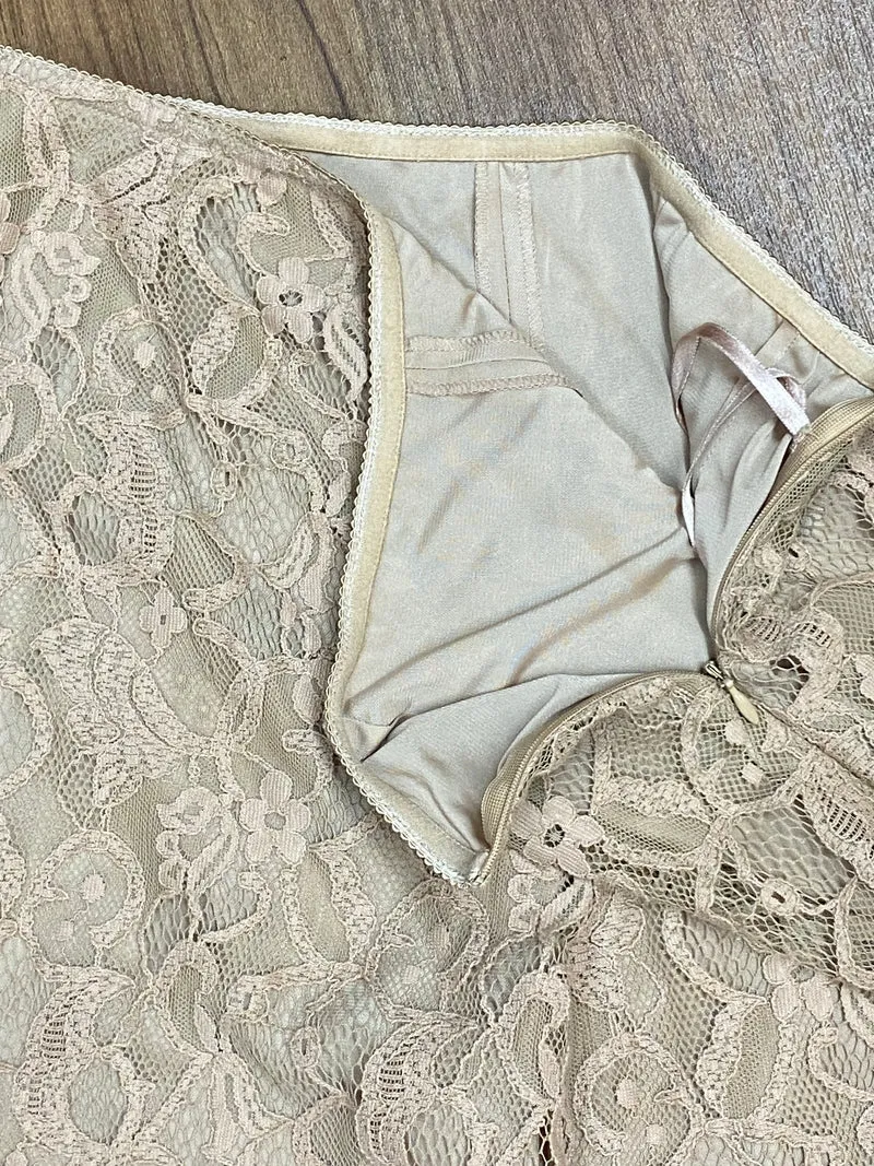 Hosenanzug Damen Elegant Oberteil und Hosen Zweiteilig aus Spitze Gr.38 beige