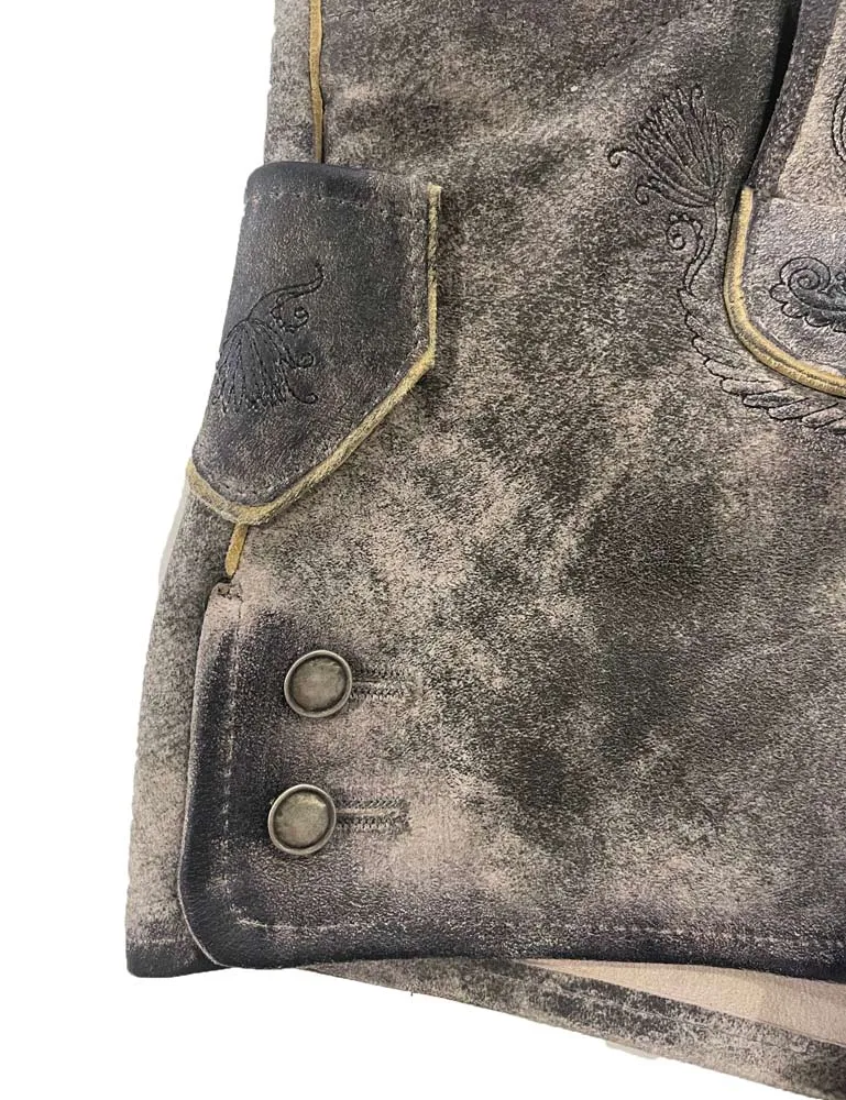 MADDOX Kurze Mädchen Lederhose "Fichtelsee" mit Gürtel | Steingrau