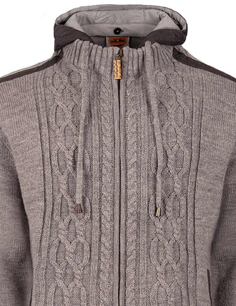 MADDOX Herren Trachten Strickjacke "Waidsee" mit Kapuze | Grau