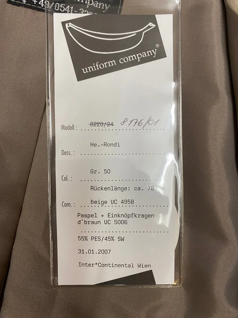 Stehkragenjacke, Page, Uniform, Doorman, Jacke Gr.48, beige