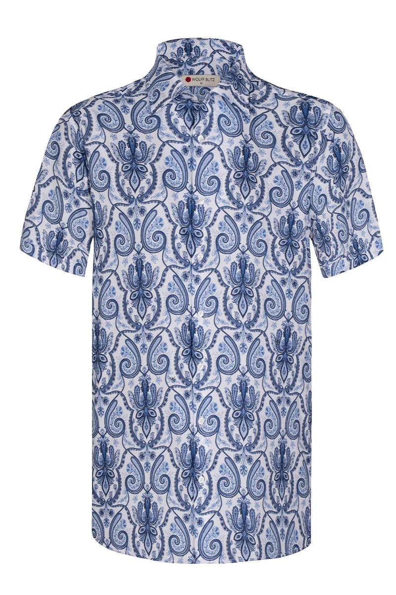Timeless Delfts Blue Paisley inspired Short Sleeve Shirt for Men