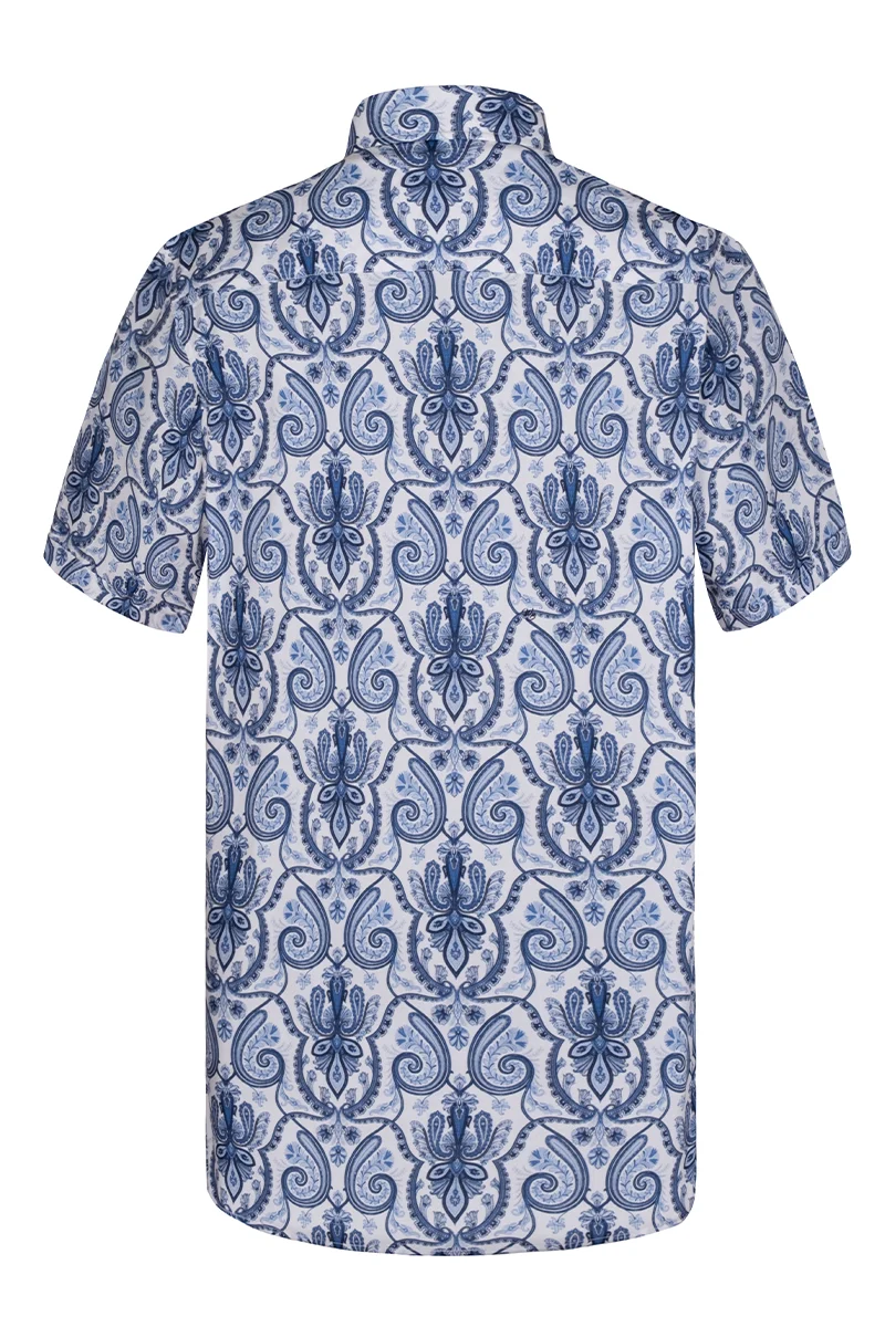 Timeless Delfts Blue Paisley inspired Short Sleeve Shirt for Men