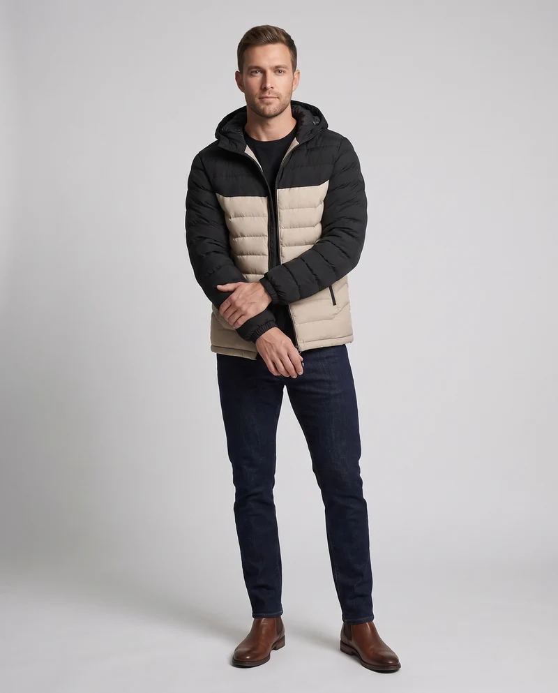 Herren Ultraleichte Steppjacke mit Kapuze, Thermopanelen und Reißverschlusstaschen Nord Taschen