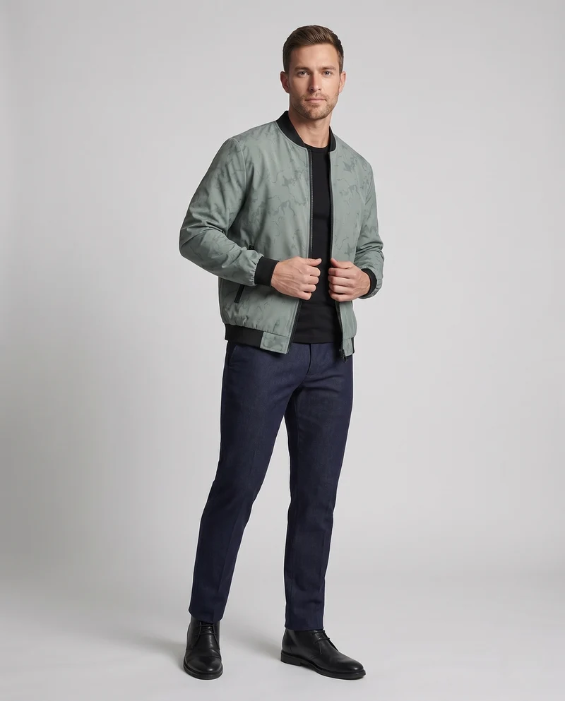 Herren Urban-leichte Windbreaker-Bomberjacke mit dezenter Camouflageprägung und kontrastierenden Rippbündchen Nord Taschen