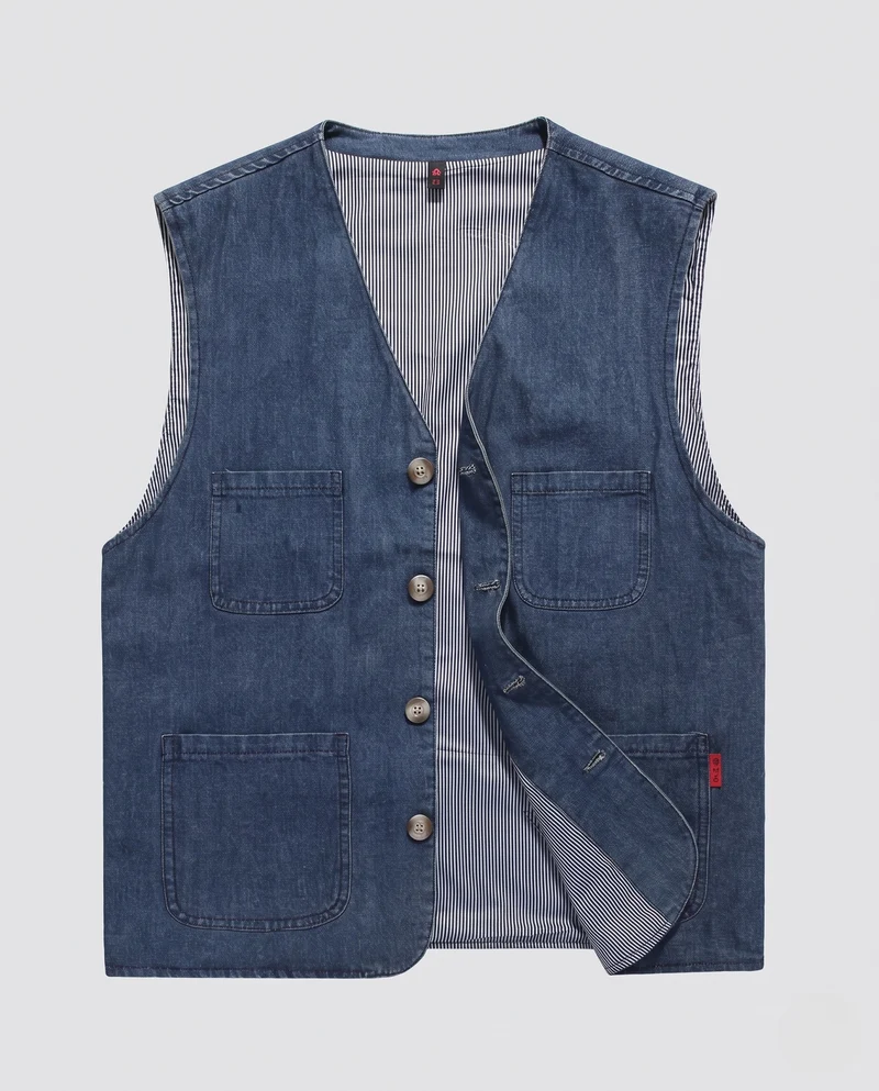 Herren Utility-Weste mit Baumwollcanvas, gestreiftem Innenfutter und aufgesetzten Taschen Nord Taschen
