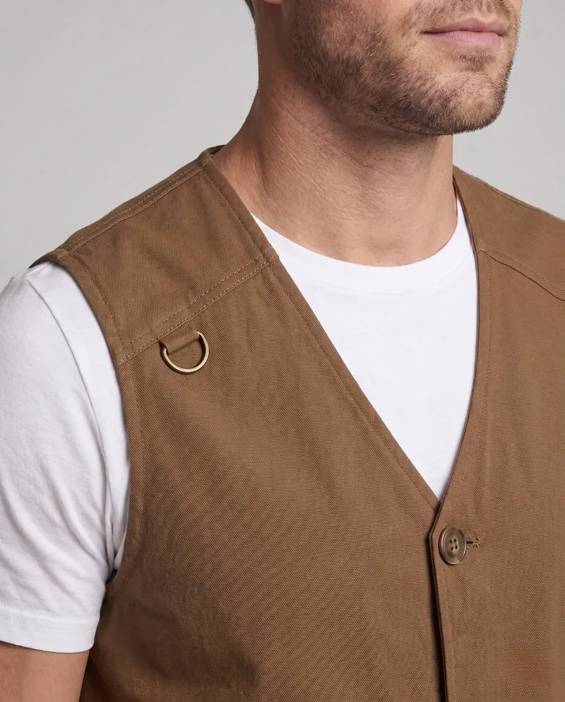 Herren Utility-Weste mit V-Ausschnitt, robustem Baumwollcanvas und karierter Innenfütterung Nord Taschen