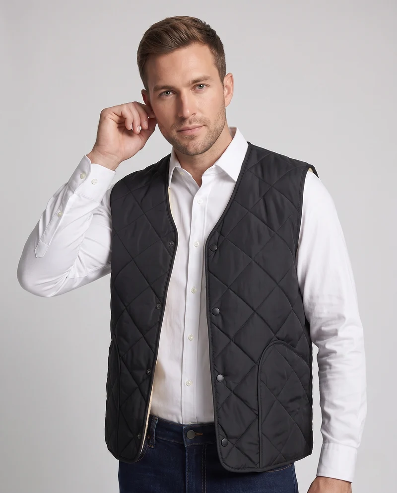 Herren Wärmende gesteppte Thermo-Weste mit Sherpa‑Futter, Rundhalsausschnitt und Druckknöpfen Nord Taschen