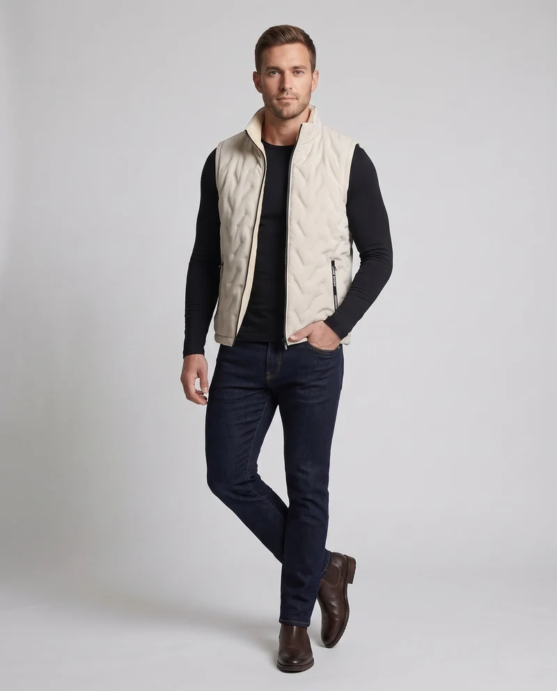 Herren Isolierende Ärmellose Thermoweste mit weichem Sherpa-Futter und winddichter Mikrofaserschale Nord Taschen