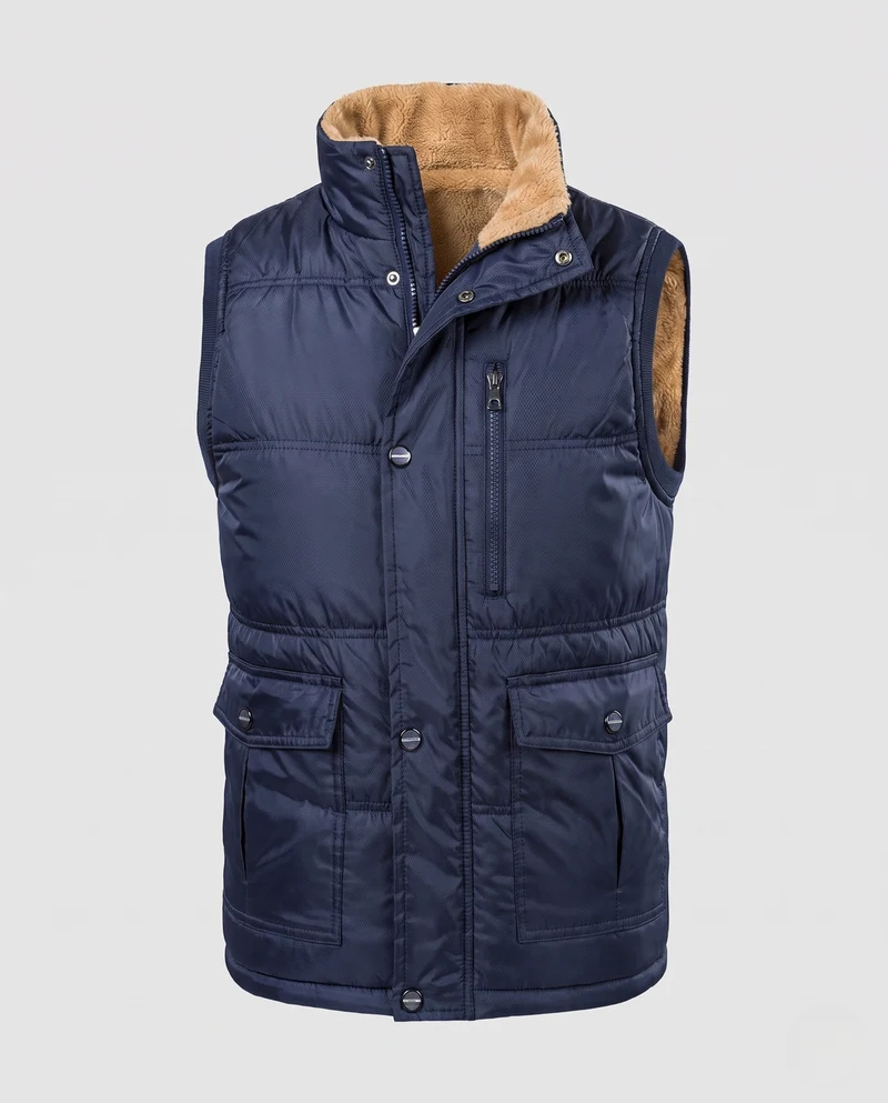 Herren Isolierte Outdoor-Steppweste mit Teddy-Innenfutter, Brustreißverschluss und Klappentaschen Nord Taschen