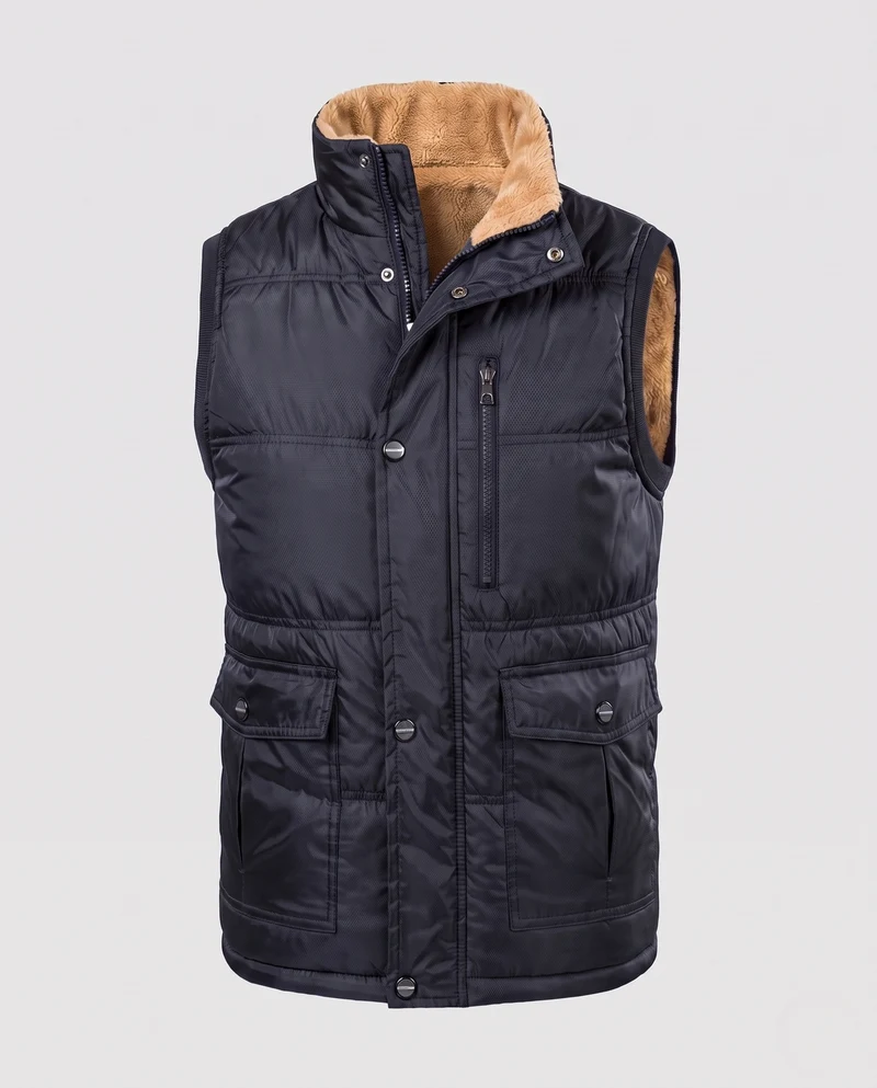 Herren Isolierte Outdoor-Steppweste mit Teddy-Innenfutter, Brustreißverschluss und Klappentaschen Nord Taschen