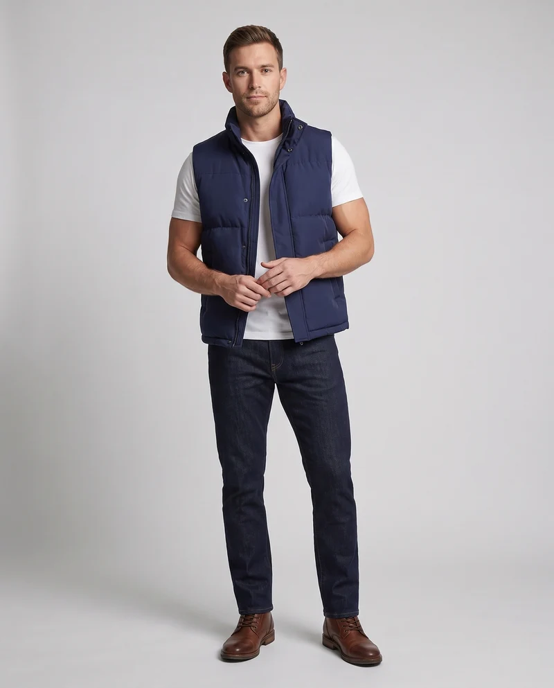 Herren Isolierte Steppweste im Urban-Layering-Stil mit hohem Stehkragen und Zwei-Wege-Reißverschluss Nord Taschen