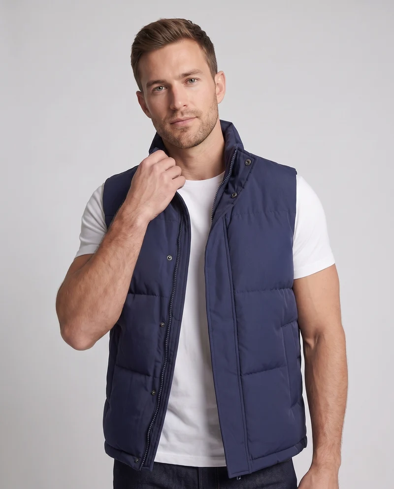 Herren Isolierte Steppweste im Urban-Layering-Stil mit hohem Stehkragen und Zwei-Wege-Reißverschluss Nord Taschen